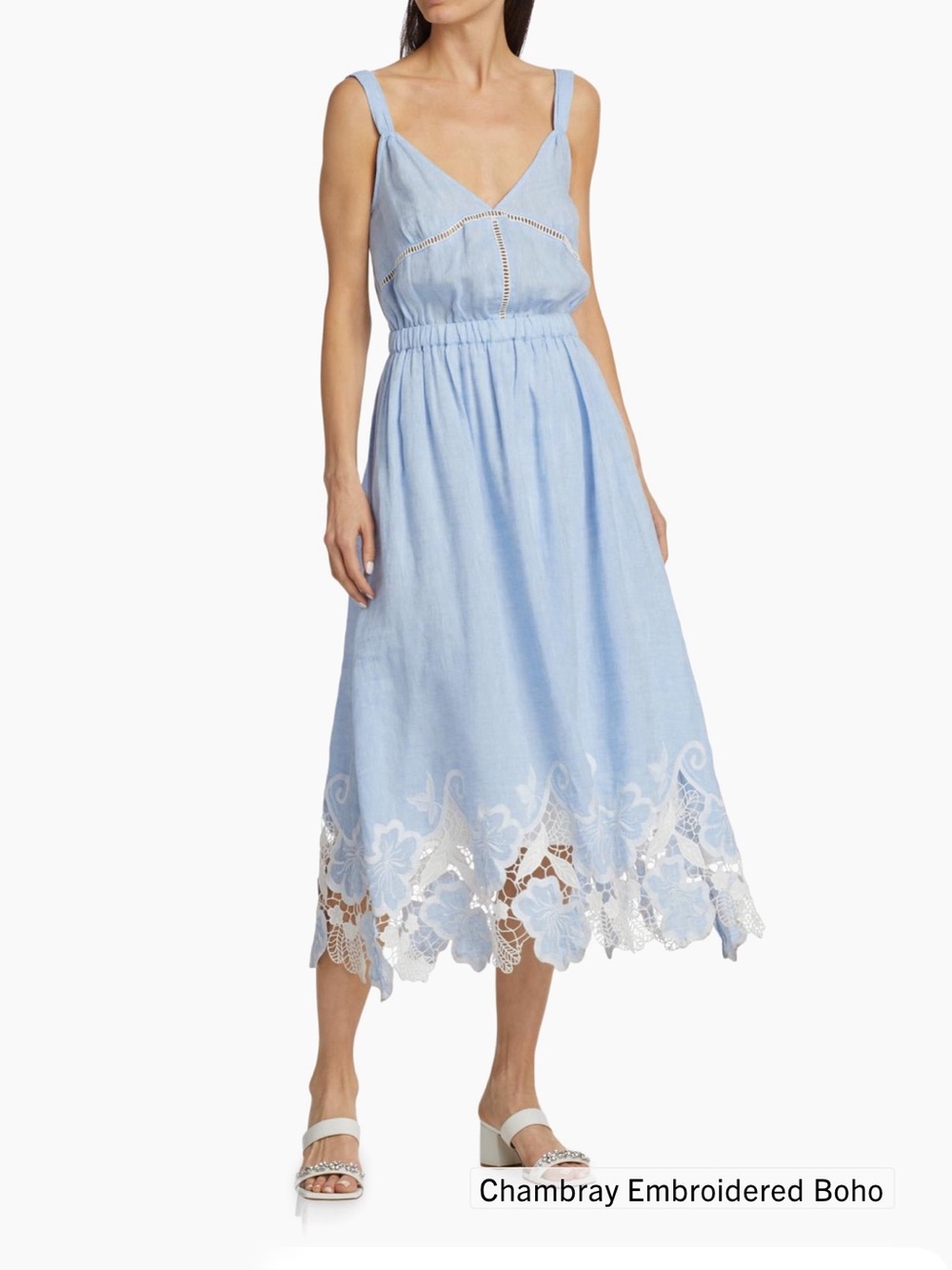 Ramy Brook Aubriella Linen Lace-Trimmed Midi Dress  in Medium